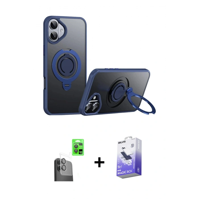 MARSİLYAN™- iPhone 16 Kılıf Zirve Çizgi Prime - Siyah Bilvis 5in1 5D Magic Hayalet Cam Ekran Koruyucu + Raze Metal Kamera Lens - SH