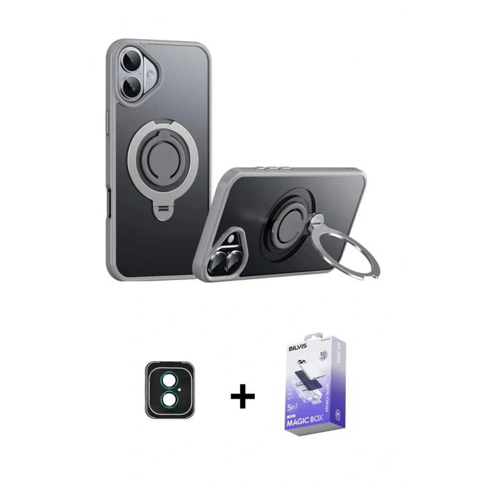 MARSİLYAN™- iPhone 16 Kılıf Zirve Çizgi Prime - Siyah Bilvis 5in1 5D Magic Hayalet Cam Ekran Koruyucu + PVD Metal Kamera Lens - YL