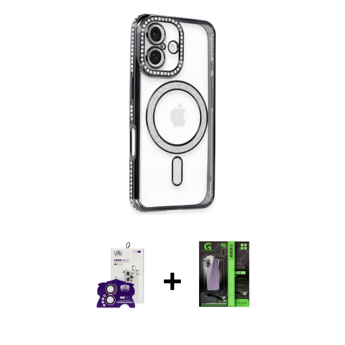 MARSİLYAN™- iPhone 16 Kılıf Zirve Doku Prime - Şeffaf 360 Full Body Arka Koruyucu + Bilvis Titan Kamera Lens - PE