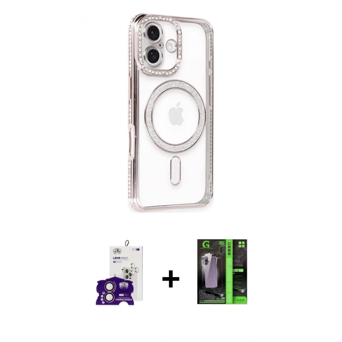 MARSİLYAN™- iPhone 16 Kılıf Zirve Doku Prime - Şeffaf 360 Full Body Arka Koruyucu + Bilvis Titan Kamera Lens - PE
