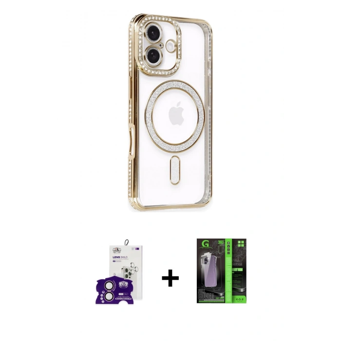 MARSİLYAN™- iPhone 16 Kılıf Zirve Doku Prime - Şeffaf 360 Full Body Arka Koruyucu + Bilvis Titan Kamera Lens - PE