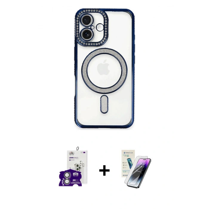 MARSİLYAN™- iPhone 16 Kılıf Zirve Doku Prime - Şeffaf Pasifik Cam Ekran Koruyucu + Bilvis Titan Kamera Lens - GS