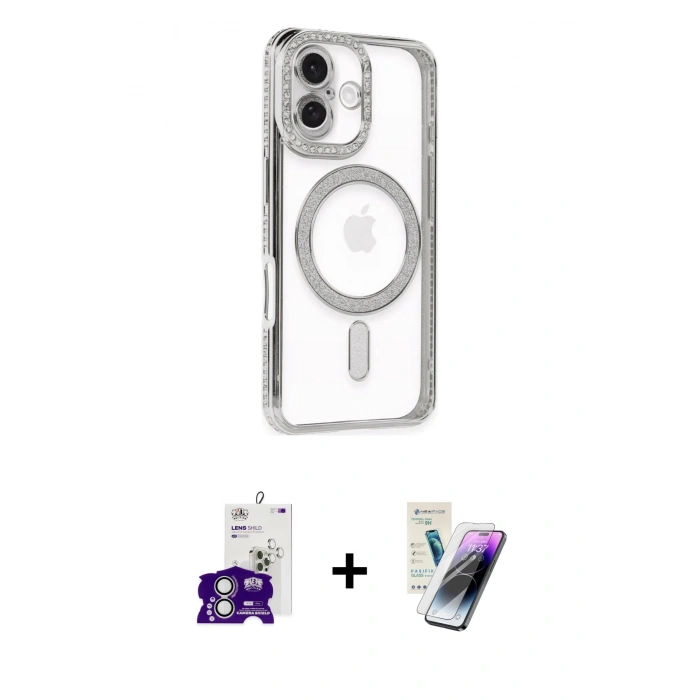 MARSİLYAN™- iPhone 16 Kılıf Zirve Doku Prime - Şeffaf Pasifik Cam Ekran Koruyucu + Bilvis Titan Kamera Lens - GS
