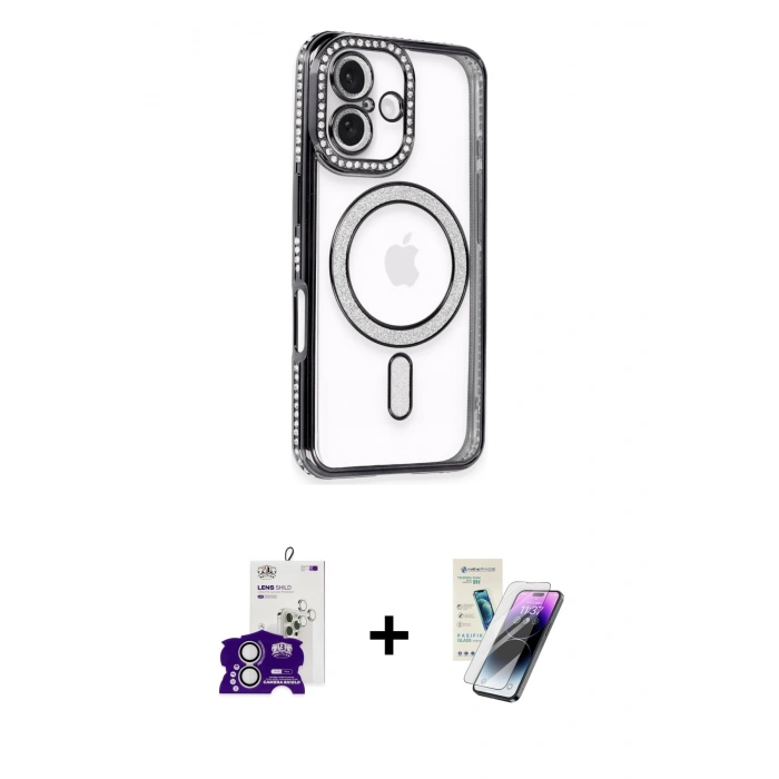 MARSİLYAN™- iPhone 16 Kılıf Zirve Doku Prime - Şeffaf Pasifik Cam Ekran Koruyucu + Bilvis Titan Kamera Lens - GS