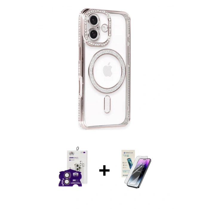 MARSİLYAN™- iPhone 16 Kılıf Zirve Doku Prime - Şeffaf Pasifik Cam Ekran Koruyucu + Bilvis Titan Kamera Lens - PE