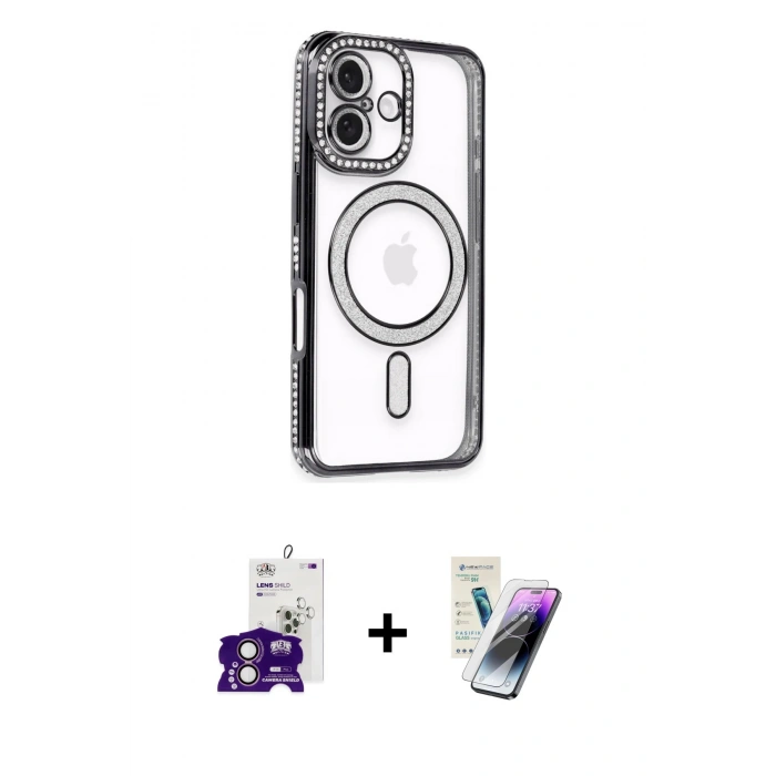 MARSİLYAN™- iPhone 16 Kılıf Zirve Doku Prime - Şeffaf Pasifik Cam Ekran Koruyucu + Bilvis Titan Kamera Lens - PE
