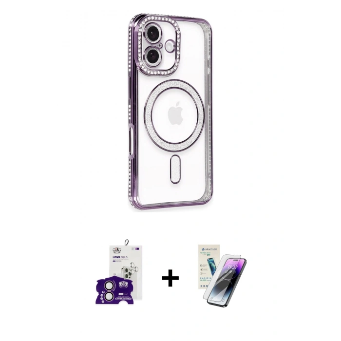 MARSİLYAN™- iPhone 16 Kılıf Zirve Doku Prime - Şeffaf Pasifik Cam Ekran Koruyucu + Bilvis Titan Kamera Lens - PE