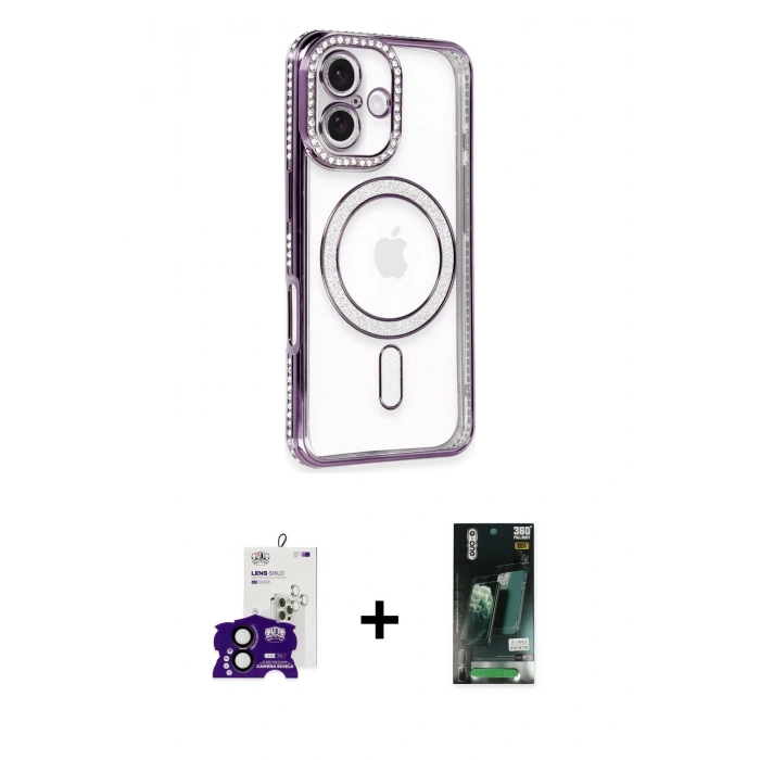 MARSİLYAN™- iPhone 16 Kılıf Zirve Doku Prime - Siyah 360 Mat Full Body Arka Koruyucu + Bilvis Titan Kamera Lens - SH