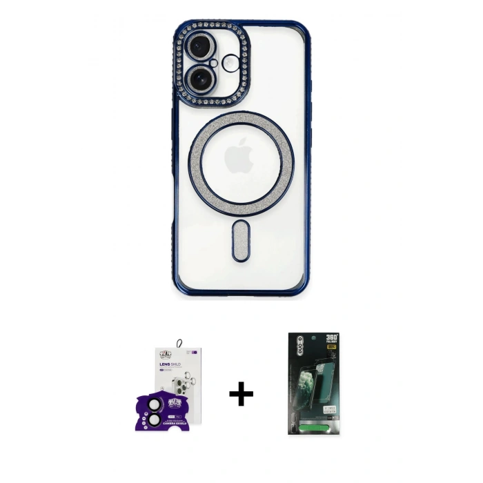 MARSİLYAN™- iPhone 16 Kılıf Zirve Doku Prime - Siyah 360 Mat Full Body Arka Koruyucu + Bilvis Titan Kamera Lens - SH