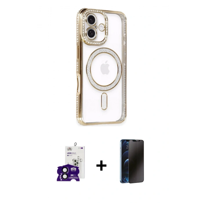 MARSİLYAN™- iPhone 16 Kılıf Zirve Doku Prime - Siyah 3D Antistatik Hayalet Cam Ekran Koruyucu + Bilvis Titan Kamera Lens - SH