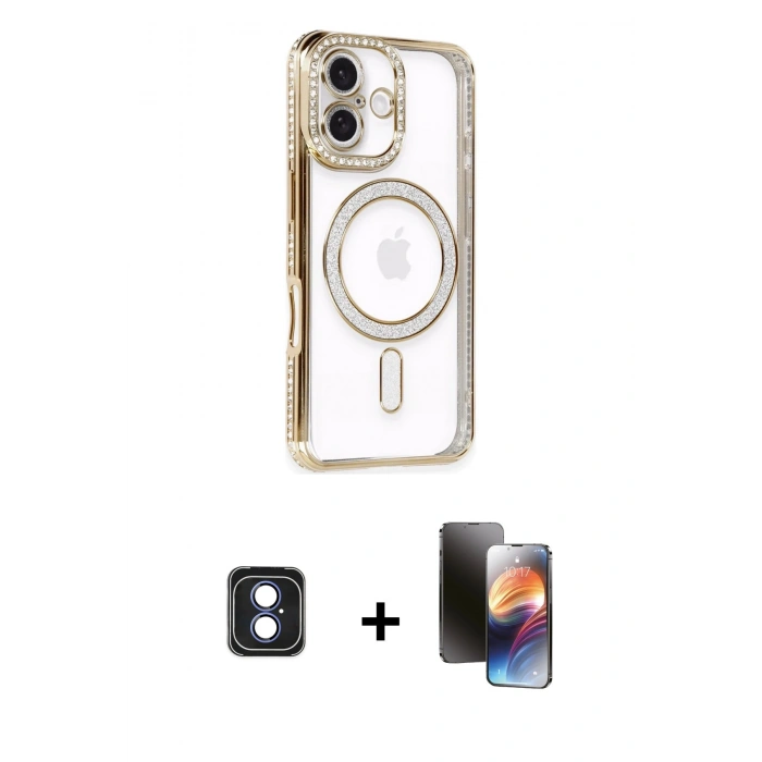 MARSİLYAN™- iPhone 16 Kılıf Zirve Doku Prime - Siyah 3D Antistatik Mat Seramik Nano Ekran Koruyucu + PVD Metal Kamera Lens - MI