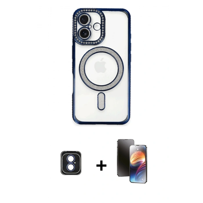 MARSİLYAN™- iPhone 16 Kılıf Zirve Doku Prime - Siyah 3D Antistatik Mat Seramik Nano Ekran Koruyucu + PVD Metal Kamera Lens - MI