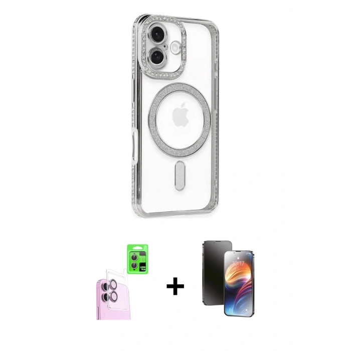 MARSİLYAN™- iPhone 16 Kılıf Zirve Doku Prime - Siyah 3D Antistatik Mat Seramik Nano Ekran Koruyucu + Raze Metal Kamera Lens - PE