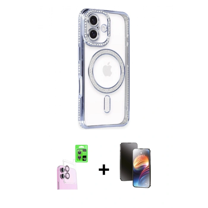 MARSİLYAN™- iPhone 16 Kılıf Zirve Doku Prime - Siyah 3D Antistatik Mat Seramik Nano Ekran Koruyucu + Raze Metal Kamera Lens - PE
