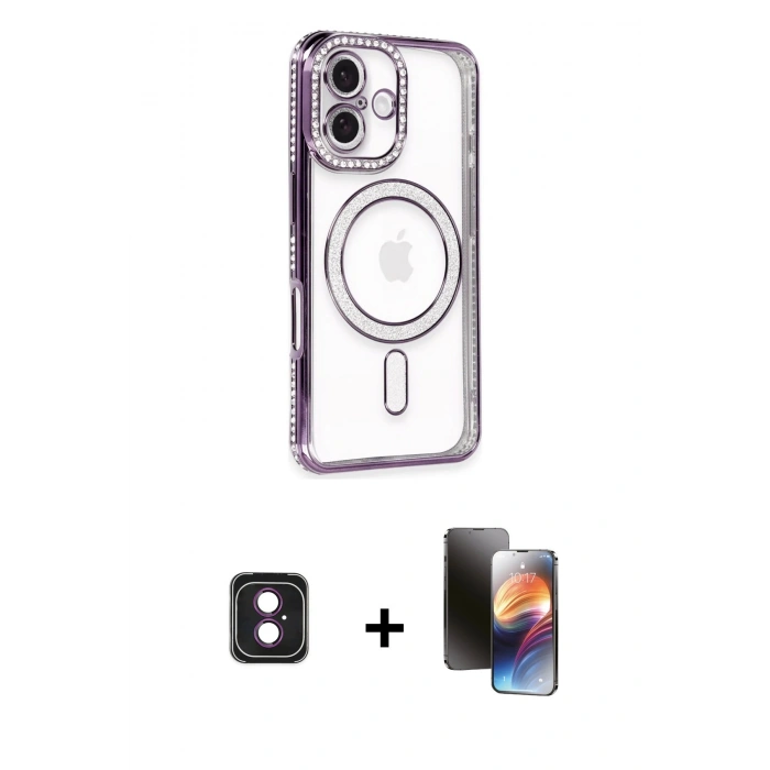 MARSİLYAN™- iPhone 16 Kılıf Zirve Doku Prime - Siyah 3D Antistatik Mat Seramik Nano Ekran Koruyucu + PVD Metal Kamera Lens - PE