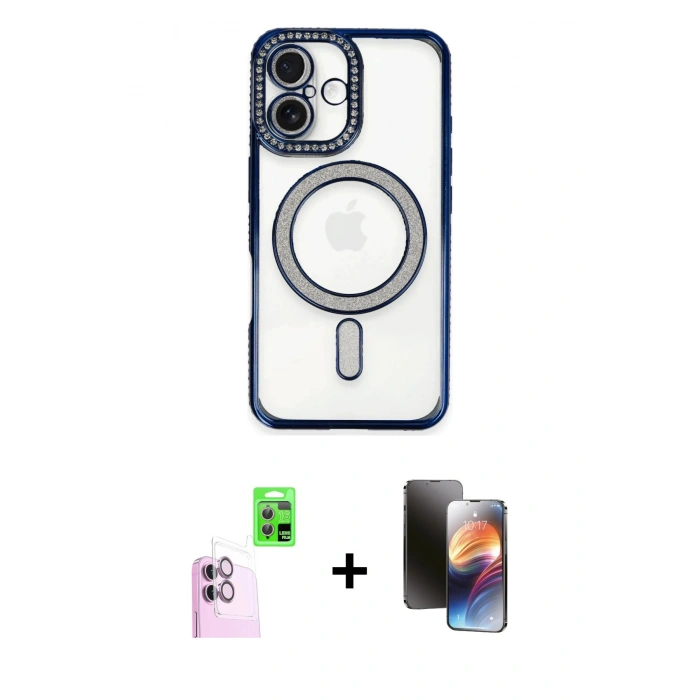 MARSİLYAN™- iPhone 16 Kılıf Zirve Doku Prime - Siyah 3D Antistatik Mat Seramik Nano Ekran Koruyucu + Raze Metal Kamera Lens - PE