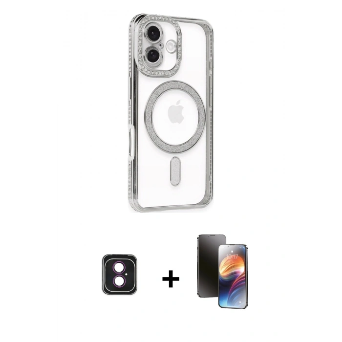 MARSİLYAN™- iPhone 16 Kılıf Zirve Doku Prime - Siyah 3D Antistatik Mat Seramik Nano Ekran Koruyucu + PVD Metal Kamera Lens - PE