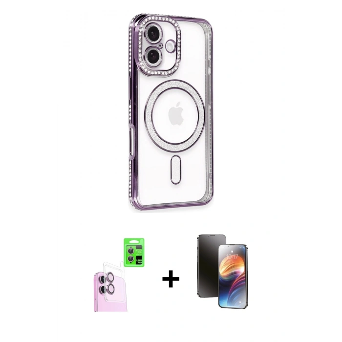 MARSİLYAN™- iPhone 16 Kılıf Zirve Doku Prime - Siyah 3D Antistatik Mat Seramik Nano Ekran Koruyucu + Raze Metal Kamera Lens - PE