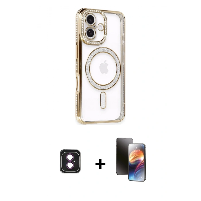 MARSİLYAN™- iPhone 16 Kılıf Zirve Doku Prime - Siyah 3D Antistatik Mat Seramik Nano Ekran Koruyucu + PVD Metal Kamera Lens - PE