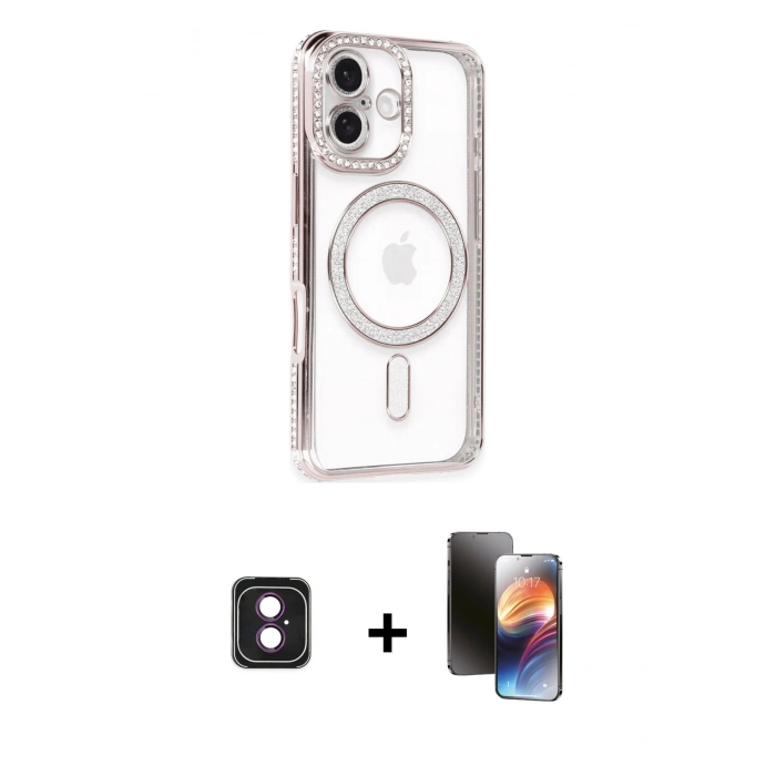 MARSİLYAN™- iPhone 16 Kılıf Zirve Doku Prime - Siyah 3D Antistatik Mat Seramik Nano Ekran Koruyucu + PVD Metal Kamera Lens - PE