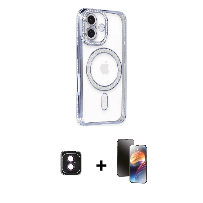 MARSİLYAN™- iPhone 16 Kılıf Zirve Doku Prime - Siyah 3D Antistatik Mat Seramik Nano Ekran Koruyucu + PVD Metal Kamera Lens - PE