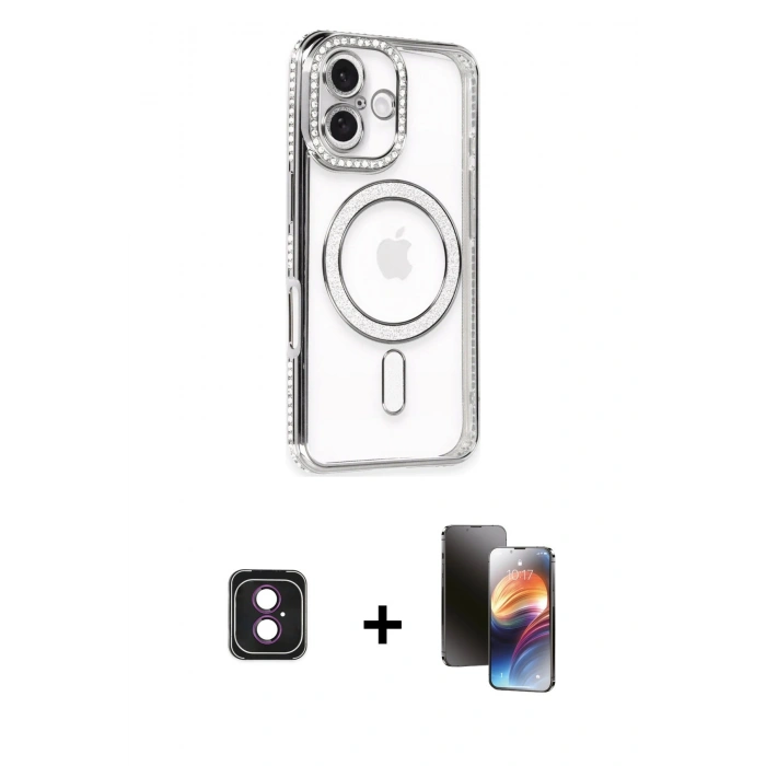 MARSİLYAN™- iPhone 16 Kılıf Zirve Doku Prime - Siyah 3D Antistatik Mat Seramik Nano Ekran Koruyucu + PVD Metal Kamera Lens - PE