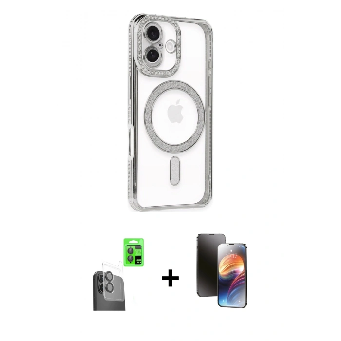 MARSİLYAN™- iPhone 16 Kılıf Zirve Doku Prime - Siyah 3D Antistatik Mat Seramik Nano Ekran Koruyucu + Raze Metal Kamera Lens - SH
