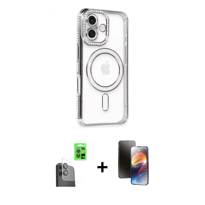 MARSİLYAN™- iPhone 16 Kılıf Zirve Doku Prime - Siyah 3D Antistatik Mat Seramik Nano Ekran Koruyucu + Raze Metal Kamera Lens - SH