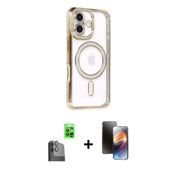 MARSİLYAN™- iPhone 16 Kılıf Zirve Doku Prime - Siyah 3D Antistatik Mat Seramik Nano Ekran Koruyucu + Raze Metal Kamera Lens - SH