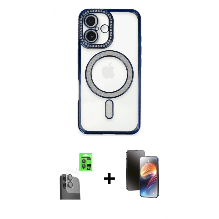 MARSİLYAN™- iPhone 16 Kılıf Zirve Doku Prime - Siyah 3D Antistatik Mat Seramik Nano Ekran Koruyucu + Raze Metal Kamera Lens - SH