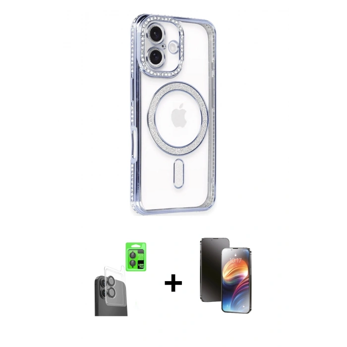 MARSİLYAN™- iPhone 16 Kılıf Zirve Doku Prime - Siyah 3D Antistatik Mat Seramik Nano Ekran Koruyucu + Raze Metal Kamera Lens - SH