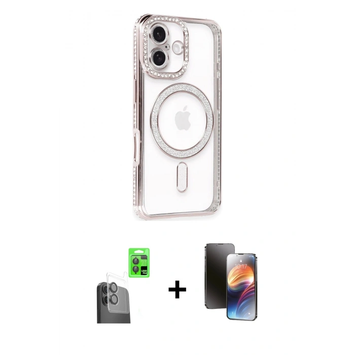 MARSİLYAN™- iPhone 16 Kılıf Zirve Doku Prime - Siyah 3D Antistatik Mat Seramik Nano Ekran Koruyucu + Raze Metal Kamera Lens - SH