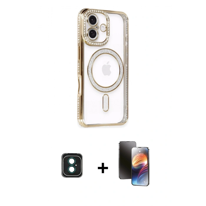 MARSİLYAN™- iPhone 16 Kılıf Zirve Doku Prime - Siyah 3D Antistatik Mat Seramik Nano Ekran Koruyucu + PVD Metal Kamera Lens - YL