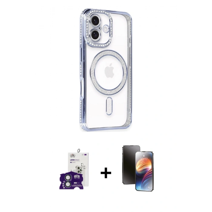 MARSİLYAN™- iPhone 16 Kılıf Zirve Doku Prime - Siyah 3D Antistatik Mat Seramik Nano Ekran Koruyucu + Bilvis Titan Kamera Lens - YL