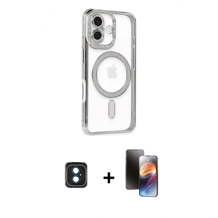 MARSİLYAN™- iPhone 16 Kılıf Zirve Doku Prime - Siyah 3D Antistatik Mat Seramik Nano Ekran Koruyucu + PVD Metal Kamera Lens - YL