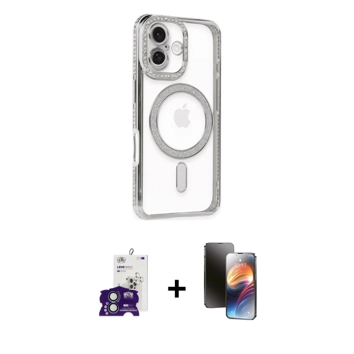 MARSİLYAN™- iPhone 16 Kılıf Zirve Doku Prime - Siyah 3D Antistatik Mat Seramik Nano Ekran Koruyucu + Bilvis Titan Kamera Lens - YL