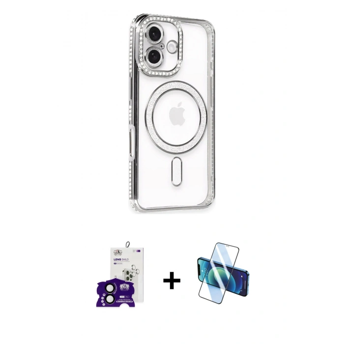 MARSİLYAN™- iPhone 16 Kılıf Zirve Doku Prime - Siyah 3D Antistatik Seramik Nano Ekran Koruyucu + Bilvis Titan Kamera Lens - SH