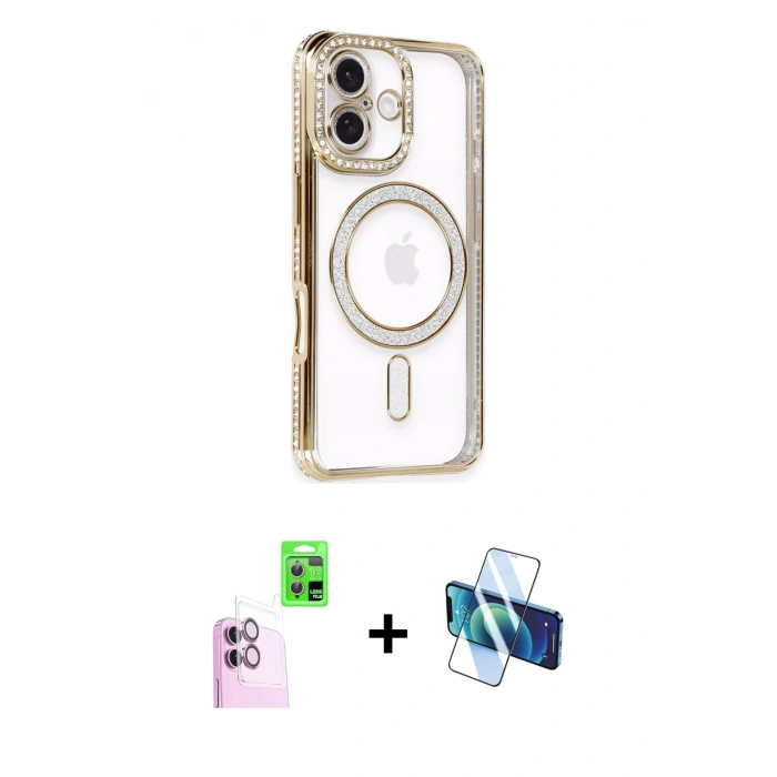 MARSİLYAN™- iPhone 16 Kılıf Zirve Doku Prime - Siyah 3D Antistatik Seramik Nano Ekran Koruyucu + Raze Metal Kamera Lens - PE