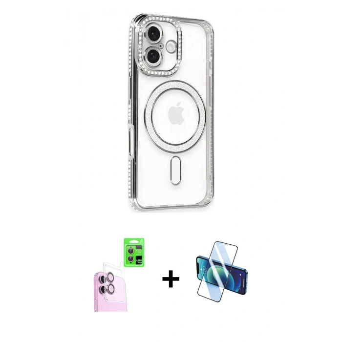 MARSİLYAN™- iPhone 16 Kılıf Zirve Doku Prime - Siyah 3D Antistatik Seramik Nano Ekran Koruyucu + Raze Metal Kamera Lens - PE