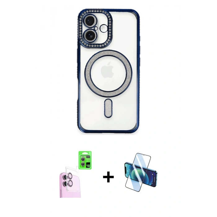 MARSİLYAN™- iPhone 16 Kılıf Zirve Doku Prime - Siyah 3D Antistatik Seramik Nano Ekran Koruyucu + Raze Metal Kamera Lens - PE