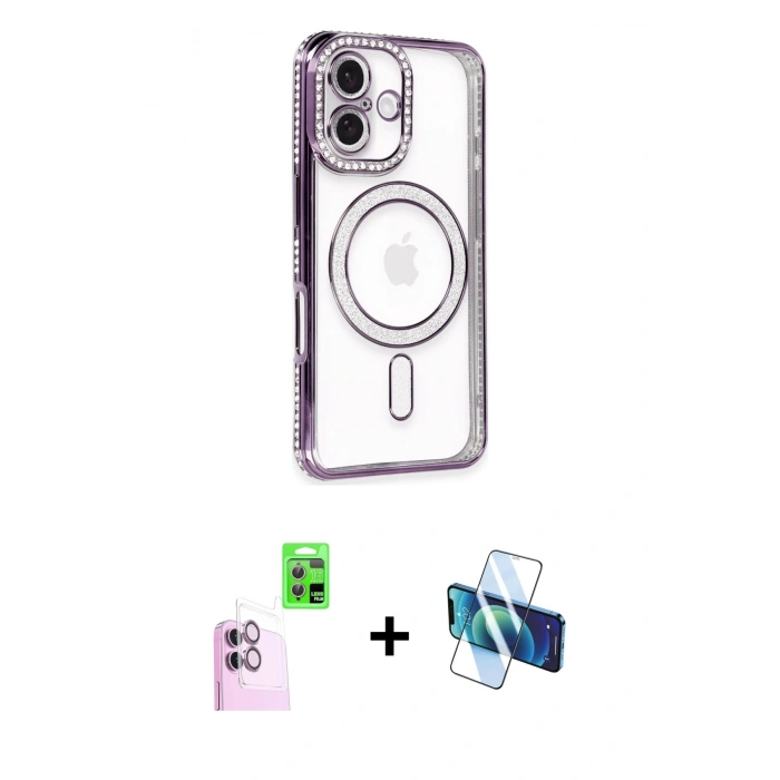 MARSİLYAN™- iPhone 16 Kılıf Zirve Doku Prime - Siyah 3D Antistatik Seramik Nano Ekran Koruyucu + Raze Metal Kamera Lens - PE