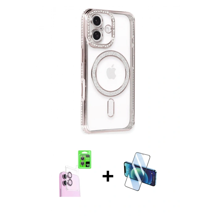 MARSİLYAN™- iPhone 16 Kılıf Zirve Doku Prime - Siyah 3D Antistatik Seramik Nano Ekran Koruyucu + Raze Metal Kamera Lens - PE