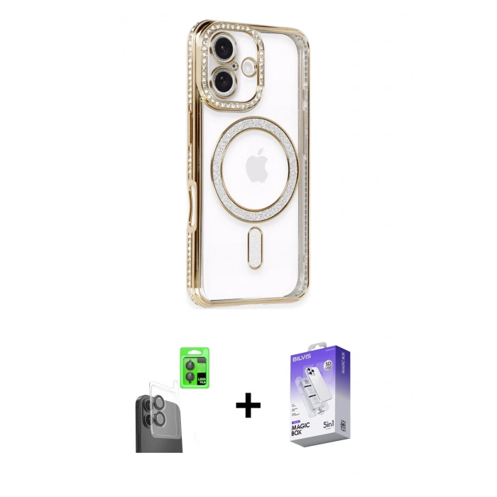 MARSİLYAN™- iPhone 16 Kılıf Zirve Doku Prime - Siyah Bilvis 5in1 3D Magic Cam Ekran Koruyucu + Raze Metal Kamera Lens - SH