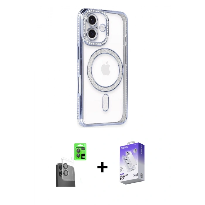 MARSİLYAN™- iPhone 16 Kılıf Zirve Doku Prime - Siyah Bilvis 5in1 3D Magic Cam Ekran Koruyucu + Raze Metal Kamera Lens - SH
