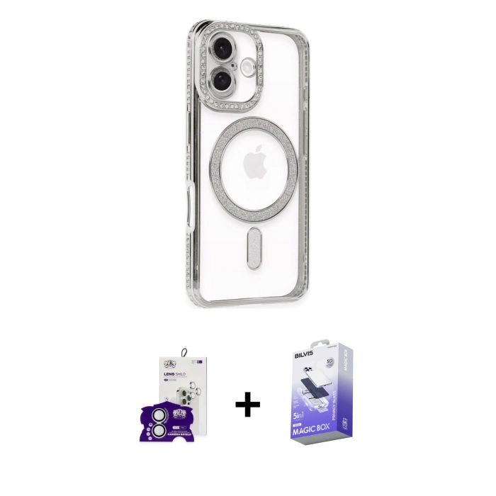 MARSİLYAN™- iPhone 16 Kılıf Zirve Doku Prime - Siyah Bilvis 5in1 5D Magic Hayalet Cam Ekran Koruyucu + Bilvis Titan Kamera Lens - GS