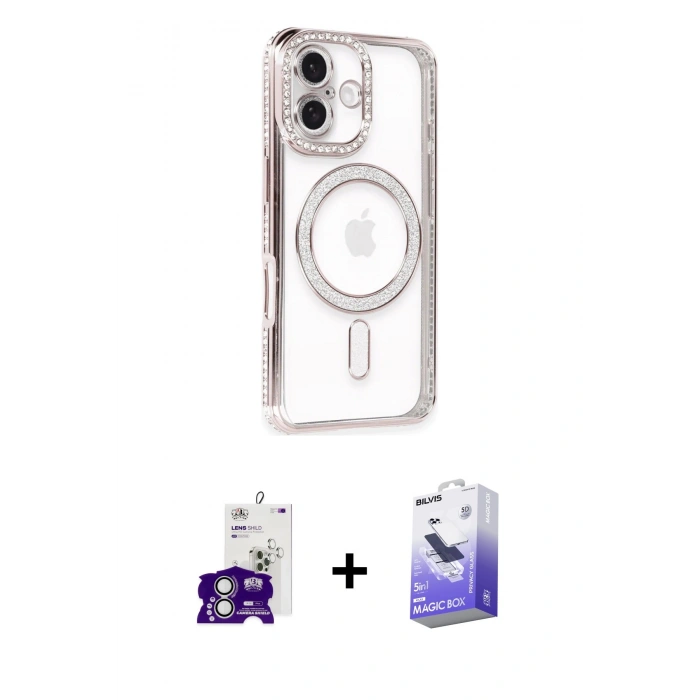 MARSİLYAN™- iPhone 16 Kılıf Zirve Doku Prime - Siyah Bilvis 5in1 5D Magic Hayalet Cam Ekran Koruyucu + Bilvis Titan Kamera Lens - GS