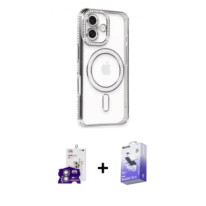 MARSİLYAN™- iPhone 16 Kılıf Zirve Doku Prime - Siyah Bilvis 5in1 5D Magic Hayalet Cam Ekran Koruyucu + Bilvis Titan Kamera Lens - GS
