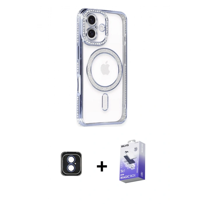 MARSİLYAN™- iPhone 16 Kılıf Zirve Doku Prime - Siyah Bilvis 5in1 5D Magic Hayalet Cam Ekran Koruyucu + PVD Metal Kamera Lens - MI