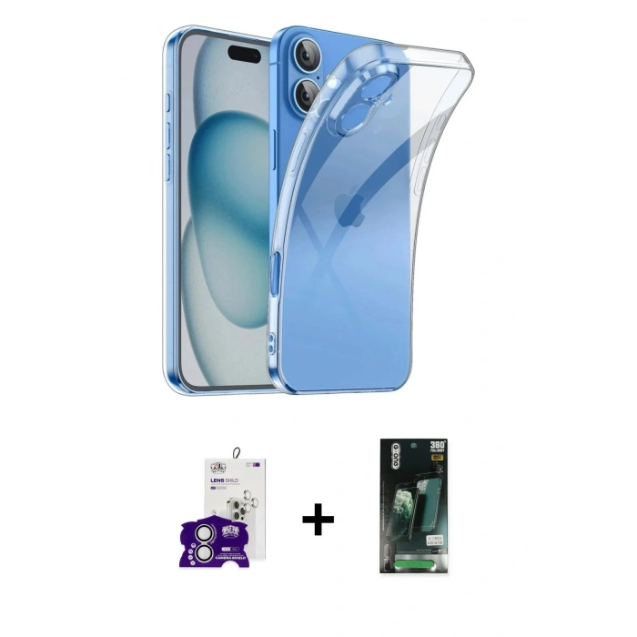 MARSİLYAN™- iPhone 16 Kılıf Zirve Doku - Siyah 360 Mat Full Body Arka Koruyucu + Bilvis Titan Kamera Lens - GS