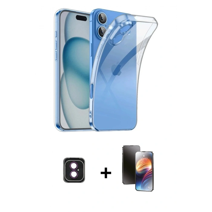 MARSİLYAN™- iPhone 16 Kılıf Zirve Doku - Siyah 3D Antistatik Mat Seramik Nano Ekran Koruyucu + PVD Metal Kamera Lens - PE